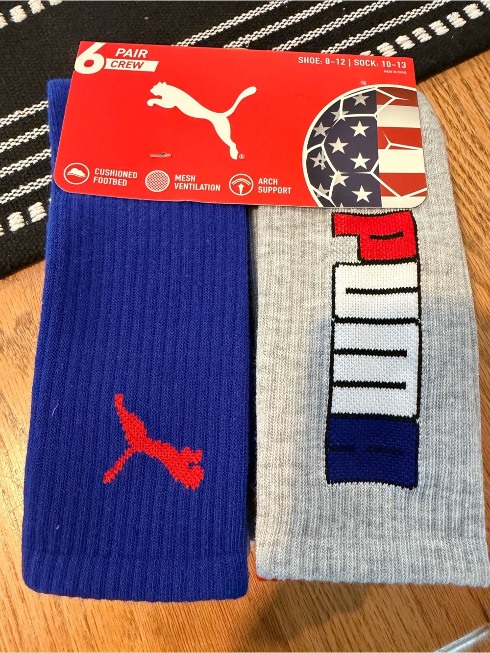 PUMA Men's World Cup Soccer Crew Socks U.S.A. Soccer Shoe Size 10-12 6 Pair NEW